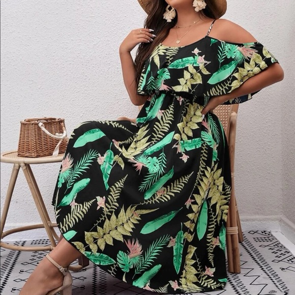 Dresses | Boho Tropical Floral Print Cold Shoulder Dress | Poshmark